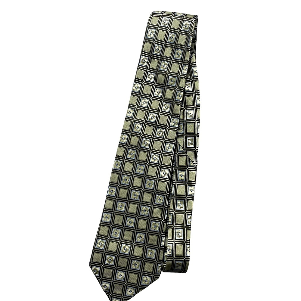 ENRO Tie Mens One Size Green Geometric Pointed Classic Woven Silk Necktie